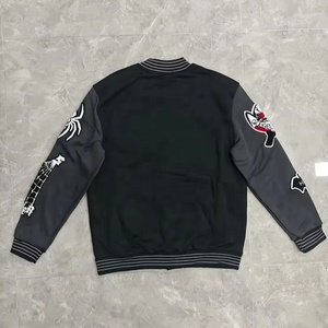 แจ็กเก็ตเบสบอลผ้ากำมะหยี่ปักด้วยกำมะหยี่แขนเสื้อหนังขนสัตว์สำหรับผู้ชาย - Product Image 2