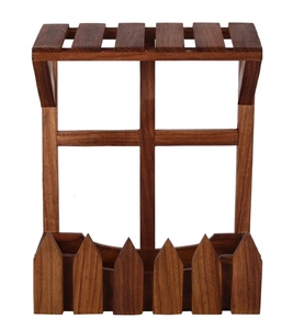 Revistero Sheesham Wood Hut hecho a mano con opción de montaje en pared Revistero de madera Estante Cesta de almacenamiento decorativa - Product Image 3