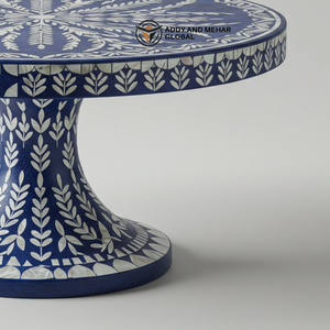 Elegante Soporte para Pastel con Pedestal Floral, Hecho a Mano, con Incrustaciones de Nácar Azul, Ecológico y Apto para Lavavajillas, para Postres y Decoración - Product Image 3