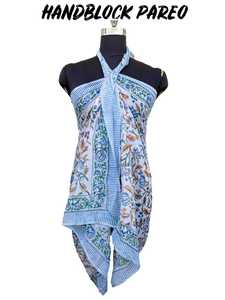 Sarong de playa de algodón con estampado bloqueado a mano, selección de luz multicolor personalizada, ropa de playa de una sola pieza - Product Image 2