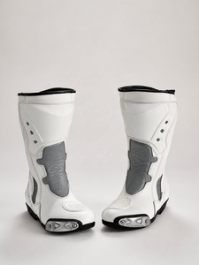 Bottes de course de moto professionnelles Obexa, blanches, en cuir véritable durable, semelle antidérapante, protection de la cheville, hiver, printemps, été - Product Image 2