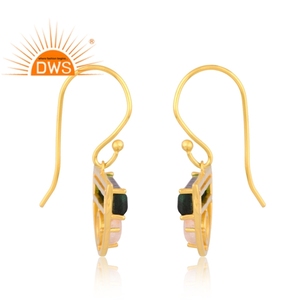 Último diseño hecho a mano 18K chapado en oro malaquita y Arco Iris Luna piedra colgante pendiente Demi joyería fina fabricante - Product Image 3
