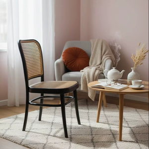 Modern Classic Rattan Back Leisure Dining <b>Chair</b> with <b>Black</b> Wood Frame for Living Room School Hospital Use - Product Image 1