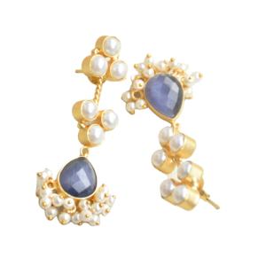 Pendientes de Latón al por Mayor con Perlas y Piedras Preciosas Auténticas, Textura Mate de Latón, Hipoalergénicos, Seguros de Usar, Exportación a Granel - Product Image 6