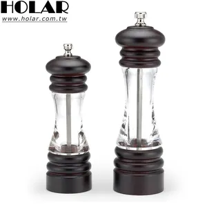 [Holar] Taiwan Made Refillable Clear Window Design Wooden Manual Salt and Pepper Mill Grinder Set for Kitchen Restaurant