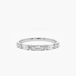 GIA certificado 0,27 CTW Baguette corte diamantes naturales Ajuste de puntas oro rosa alternante media eternidad boda diamante joyería - Product Image 3