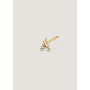Boucles d'oreilles clous initiales en diamant, or 14K/18K, style vintage, blanc/jaune/rose, avec motif en forme de lettre - Product Image 1