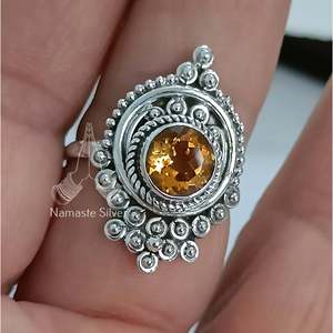 Bague Statement Citrine Faite à la Main, Géométrique, en Argent Sterling, Pierre de Naissance de Novembre, Couleur Jaune Citrine - Product Image 1