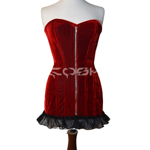 KORSET | High Quality Fashion Event Wear Red Velvet Corset Dress Lace Zipper Straight Silhouette Simple Design Natural Waistline - Product Image 2