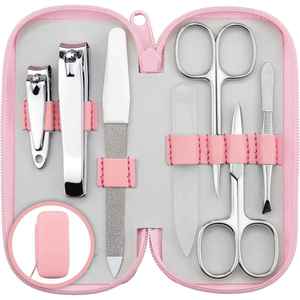 Ensemble de manucure de la meilleure qualité ensemble de coupe-ongles en acier inoxydable avec étui en cuir ensemble de 7 pièces couleur rose offre de logo personnalisé - Product Image 5