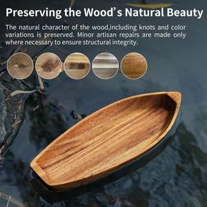 Plateau de service Lucky Boat, plateau en bois d'acacia massif de forme intéressante pour servir, œuvres d'art sculptées à la main, petits plateaux pour aliments, fournisseur - Product Image 2