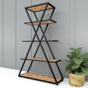 5-Tier Rectangle Iron Frame Storage Rack with Wood and Rubber Stand for Living Room-SFKS022 - Product Image 3
