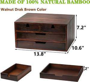 Bamboo Desk Organizer, 100% Natural Bamboo Desktop Drawer Organizer, Dark Brown Tabletop <b>Storage</b> Cabinet Organization <b>Box</b> - Product Image 2