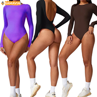 Mono de una pieza para mujer, estilo vintage, sexy, transpirable, ajustado, de punto, cuello alto, licra/algodón, pantalones cortos, manga larga, cómodo y elástico