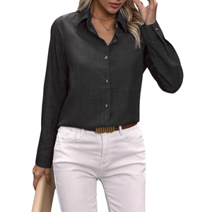 Camisa de trabajo con botones y manga larga con cuello para mujer, trabajo diario - Product Image 1