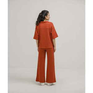 Women's Winter Waffle Set with Button <b>Down</b> Comfortable and Stylish Oversize Pullover & Wide Leg <b>Trousers</b> - Product Image 4