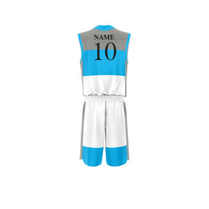 Ensemble d'uniformes de basket-ball unisexe à la mode d'équipe personnalisée ensemble d'uniformes de basket-ball de couleur blanche et bleue à prix bon marché avec OEM - Product Image 3