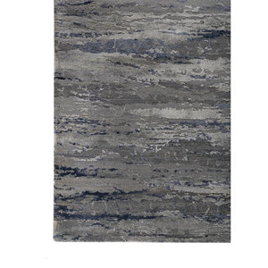 Alfombra Kavi Gris y Negra Anudada a Mano de Lana y Seda de Bambú, Diseño Teoría del Caos, Rectangular Abstracto para el Hogar y Pasillo, Modelo Esk-433(Fr) - Product Image 4