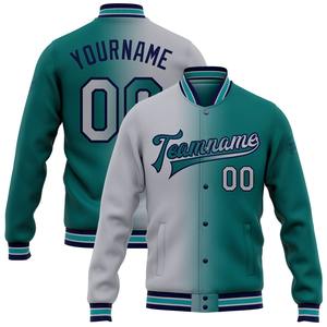 Veste bomber décontractée d'hiver en gros directement de l'industrie, personnalisée, blanche, teal-noir, à boutons-pression, varsity, lettreman, bicolore - Product Image 6