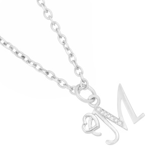 925 Sterling <b>Silver</b> 'M' Initial Pendant Charm with White CZ Gold Plated Women's <b>Necklace</b> - Product Image 2