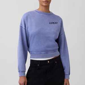 Sudadera de Color Sólido para Mujer, Estilo Urbano y Diseño con Logotipo Personalizado, Mezcla de Algodón Suave, Corte Recortado con Mangas Completas 2026 - Product Image 1
