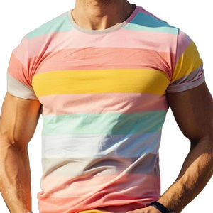 Haut d'été décontracté en jersey imprimé en 3D pour hommes, col rond, manches courtes, séchage rapide, respirant jusqu'à 220 grammes, design vierge lavé - Product Image 5