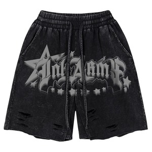 2026 Hot Sale 100% Cotton Acid Wash Black Color Screen Printed Shorts for Men's Custom Stringer Ruff Work Sportswear Shorts - Product Image 6