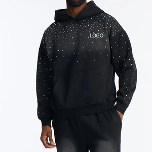 <b>Men</b> High Quality Rhinestones <b>Oversized</b> <b>Hoodie</b> With Kangaroo Pockets & Zipper Closure Customized Pullover Design Heavyweight <b>Men</b> - Product Image 1