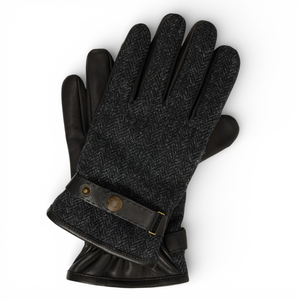 Gants d'équitation de luxe Geoffrey en cuir véritable et tissu tweed, fermeture à boutons, coupe décontractée, professionnels - Product Image 1