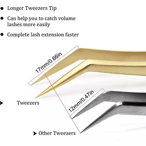Ensemble de pincettes d'extension de cils en acier inoxydable de bonne qualité, à pointe droite et incurvée, pincettes de Volume de cils - Product Image 3
