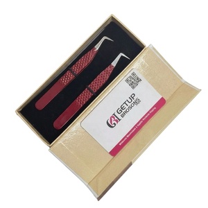 Pince à épiler pour cils GETUP BROSONS IMPEX 90 degrés, couleur rouge foncé, revêtement en poudre antistatique, prise en main parfaite, pointe lisse, 10 mm - Product Image 5
