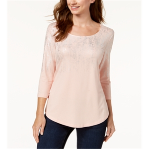 T-shirt Stampata Beige da Donna JM Collection, Leggera e Traspirante in Cotone Lavorato a Maglia, Vestibilità Aderente dalla Taglia XS alla XL - Product Image 1