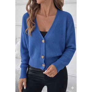 Blusa de Punto Casual para Mujer de Jane's, Cuello en V, Manga Larga, con Detalle de Botones, Corte Regular, Top Grueso Liso para Uso Diario - Product Image 1