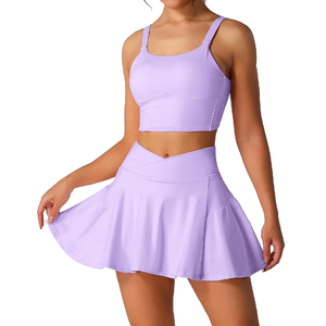 Ensembles 2 pièces de robes de tennis pour femmes : hauts courts plissés taille haute et jupes, tenues de golf et d'entraînement - Product Image 4