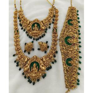 Ensemble de colliers élégants de qualité exquise Temple Combo Boucles d'oreilles et collier plaqué or pour festival de mariage pour femmes - Product Image 1