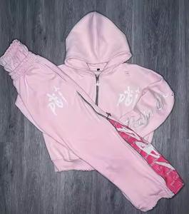 Custom Sweat Flares Pant Acid Wash Sweatsuit Hoodie and Sweatpants Stack Jogger Set Suit <b>Vintage</b> Full Zip up <b>Tracksuit</b> for Men - Product Image 6