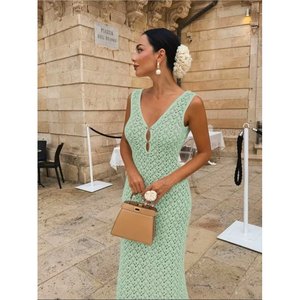 Vestido Maxi Elegante de Punto con Tirantes y Cuello en V para Mujer, Marca Jane's, con Patrón de Trenzas, para Uso Diario Informal - Product Image 3