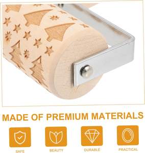 Rouleau à pâtisserie imprimé 3pcs Gravé Fondant Bois Rouleau à pâtisserie Gaufrage Rouleau à pâtisserie gaufré - Product Image 5