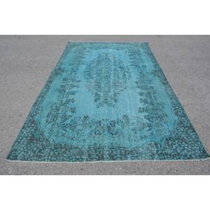 <b>Vintage</b> Turkish <b>Rug</b> 5.7 X 10.2ft Classic Blue Wool Polyester Patchwork Design for Living Room Rectangle Hallway Style Latex - Product Image 1