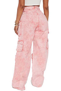 2024 pantalones informales de cintura alta con bolsillo clásico, pantalones de pierna ancha, pantalones vaqueros de mujer, pantalones vaqueros transpirables, pantalones Cargo, pantalones vaqueros OEM para mujer - Product Image 6