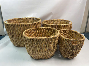 Set of 4 Eco-Friendly Water Hyacinth Storage <b>Baskets</b> <b>with</b> Hole <b>Handles</b> Customizable Size - Product Image 2