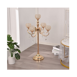 Luxurious 5-Arm <b>Crystal</b> <b>Ball</b> Candelabra Handicraft Tall Candle Holder Golden Plating for Wedding Tabletop Decor Wholesale Prices - Product Image 1