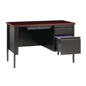 Alera 45 Pulgadas X 24 pulgadas X 29.5 Pulgadas Escritorio de Acero con Pedestal Único, Estilo Contemporáneo, Color Caoba/Carbón, Patas de Carbón, Rectangular, Melamina - Product Image 4