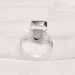 Bijoux en pierre brute Bague pour femme Aigue-marine réglable naturelle Pierre précieuse brute Mars Pierre de naissance Bande à pois Bague en argent sterling 925 - Product Image 6