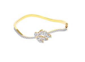 Bracelet jonc ouvert en or jaune/blanc/rose 14 carats OEM avec diamant taille poire 3,53 carats, plaqué rhodium, certifié IGI, motif feuille, pour femme - Product Image 4