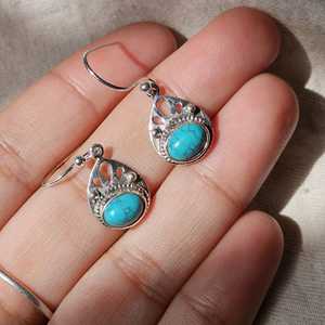 Boucles d'oreilles en argent Sterling 925 plaqué or Turquoise pour femmes bijoux de pierres précieuses ovales faits à la main cadeau de mariage à la mode - Product Image 3