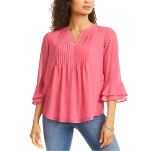 Charter Club Women's Pink <b>Rose</b> Double Ruffle Textured Pintuck <b>Top</b> Breathable Satin Chiffon Fashion Print Daily Available Petite - Product Image 1