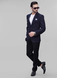 Blazer classique pour homme en bleu marine paon, fourni directement par l'usine, idéal pour le bureau, les voyages et les tenues décontractées chic, disponible à prix réduit. - Product Image 4