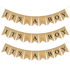 Nuevo Banner de Fiesta de Cumpleaños para Bebé Niño, Corona, Guirnalda de Arpillera, Decoración con Banderines - Product Image 4
