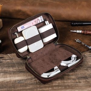 Pochette organisateur de câbles en cuir de luxe, étanche et antichoc, pour chargeurs USB, écouteurs, usage quotidien, voyage, bureau, personnalisable OEM - Product Image 4
